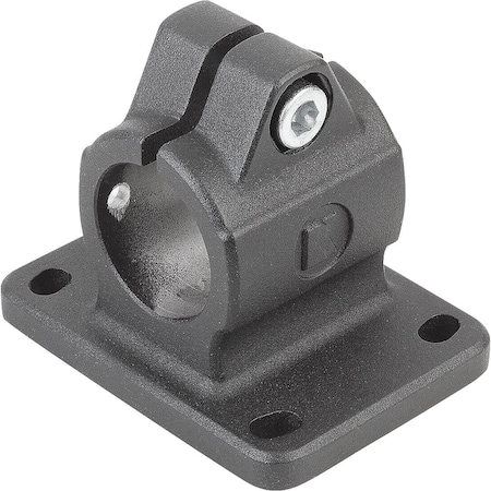 Kipp Tube Clamp With Flange For Linear Actuator Form:B, Type=40, Aluminum Black Powder-Coated, Comp:Steel K0498.40